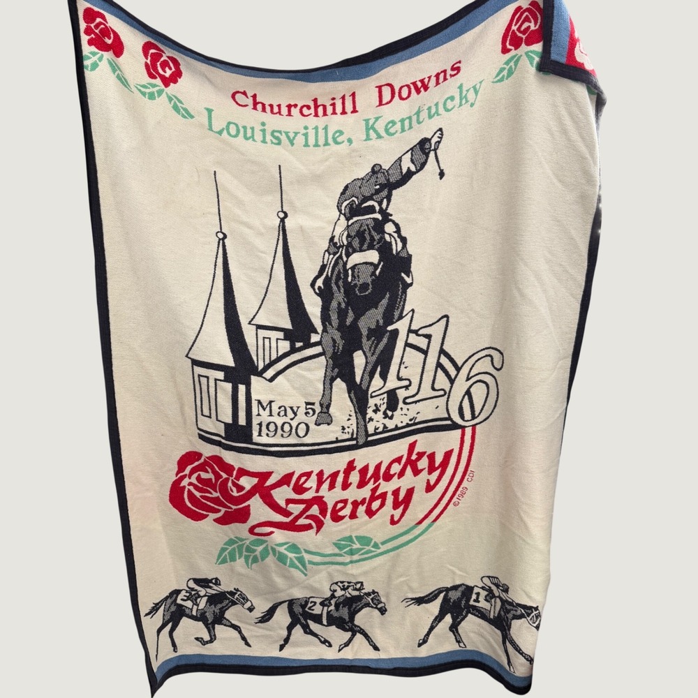 VTG 1990 Kentucky Derby‎ 116 Churchill Downs Cotton Throw Blanket 48x62 Made USA